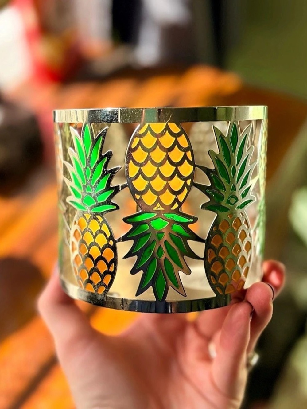 Bath & Body Works Pineapple Metal Colorful 3 Wick Candle Holder